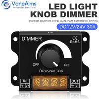 DC12V-24V LED Dimmer 30A 360W Brightness Adjuster Rotary Knob PWM Stepless Dimmer Switch LED Controller for Light Strip Dimming