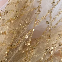 Luxury Beaded Sequin Stripe Wedding Dress, Advanced Custom-Made Sewing Fabric, Golden Red Background Decoration Accessories