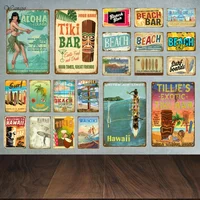 Aloha Beach Tin Signs Vintage Summer Metal Wall Plaque Hawaii Tiki Bar Decor House Seaside Decorative Plate Surf Carft YA040