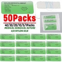 50-1PCS 4/0 Medical Thread Suture Nylon Silk Veterinary Practice Suture Kit Non-injured for Medical Students Education