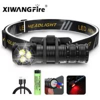 XIWANGFIRE T300 Headlamp 3 Led 18650 Magnetic USB Rechargeable Head Lamp 1300LM Flashlight Headlight Magnet Tail Cap Work Light