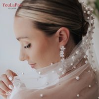 YouLaPan Rhinestones Bridal Veil Pearl Wedding Veil with Hair Comb 1 Tier Long Crystal Rhinestone Scatter Wedding Veil V135
