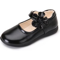 Schwarze Lederschuhe für Mädchen für die Schule, Party, Blumen, Blumen-Flats für mittelgroße Kinder, Kinder-Prinzessin, süße Mary Janes-Mode