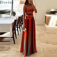 Lady New Chiffon Hollow Out Party Dress Vestido Fashion Gradient Women Evening Dress Elegant One Shoulder High Waist Long Dress