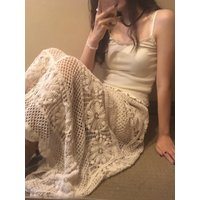 High Waist Lace Skirt Bohemian Holiday Style Hook Flower Women's Half Body Skirt Commute Style Regular Length Spring Autumn W...