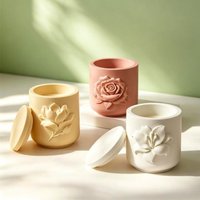 Rose Lily Flower Embossed Plaster Gypsum Storage Box Silicone Mold Handmade Candle Cup Storage Jar Home Decoration Mould