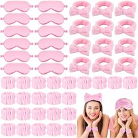 2-12 Sets Pink Sleepover Party Favor Set with Spa Headband Wristband Eye Mask Women Birthday Bachelorette Gift for Guests Bulk