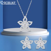 Flower Full Moissanite Jewelry Sets for Women Marquise Round Cut Lab Dimaond S925 Silver Pendant Necklace Stud Earring Certified