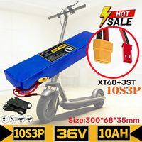 36V 10000mAh 10S3P 18650 Li-ion Battery Pack Built-in BMS High Capacity with XT60 JST Plug for 42V Electric Scooter.