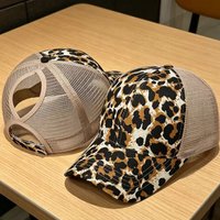 New Hard-top Open Ponytail Leopard Print Baseball Cap Mesh Breathable Sun Cap Unisex Baseball Cap
