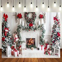 Weißer Weihnachtskamin-Fotohintergrund, Weihnachtsfotografie-Hintergrund, Weihnachtsfeier, Banner, Dekoration, Fotohintergrund