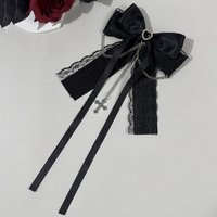 Beautiful Black Ribbon Bow Hair Clips for Women Dark Gothic Style Lace Duckbill Clip Headwear