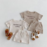 MILANCEL 2024 Summmer Boys Clothing Set Waffle Boys Track Suit Letter Embroidery Tee And Shorts 2 Pcs Hoodie Suit