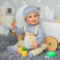 NPK 55CM Ganzkörper-weiches Silikon-Vinyl, fühlt sich echt an, wiedergeboren, für Kleinkinder, Jungen, Babypuppe Yannik, ideale Geschenke für Kinder, Badespielzeug