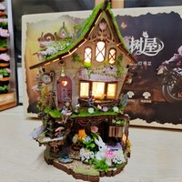Forest Treehouse Dollhouse Miniatures Kit - 3D Wooden Puzzle Assembly, Creative DIY Roombox Decoration Gift for adluts