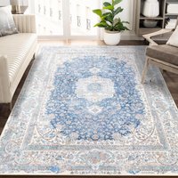 Traditional Persian Blue Flower Decorative Carpet Mat Retro Bohemian Style Anti Slip Carpet Home Living Room Decoration Rug