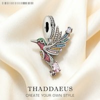 Colourful Hummingbird 925 Sterling Silver Dangle Charm Pendant Women Summer Fine Jewelry