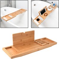 Bamboo Bathtub Caddy Tray Extendable Bath Tub Table with Non Slip Strip for Adult Folding Bathtub