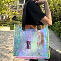Iridescent bag custom pattern Holographic transparent waterproof shoulder tote bag jelly hand carrying gift bag PVC plastic