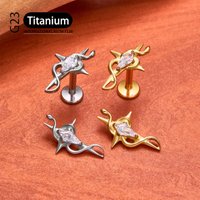 G23 Titanium Flat Back Earring Internally Threaded Abstract Art Fluid Shape CZ Labret Lip Stud Body Piercing Jewelry 16G