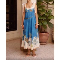 Z Home 2026 New Holiday Style Print Strapless Waist Cinching Belted Maxi Dress Women's Dress Long Skirt A-Line Summer Gown