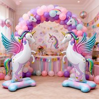 2 Pcs Giant 3D Self-Standing Unicorn Foil Balloons with Stable Base, Rainbow Gradient Unicorn with Wings Inflatable Mylar Balloo