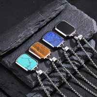Stainless Steel Jewelry Rectangle Pendant Geometric Chain Necklaces For Women Men Dad Mom Girlfriend Valentine's Day Gift