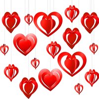 16 PCS/Set Valentine's Day 3D Red Heart Hanging Decoration Red Heart Shape Ornament for Valentines Day Wedding Anniversary Supp