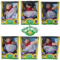 Original Cabbage Patch Doll Toy Vintage Kids Real Yarn Dark Hair Blue Eyes Exclusive Party Fashions Red Top Polka Dot Skirt Gift