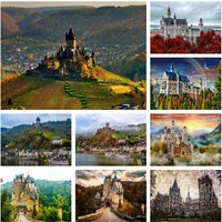 Peinture diamant de paysage de château allemand de Francfort, broderie au point de croix, décoration d'intérieur, Cochem-Neuschwanstein Hohenzollern