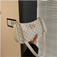 Vintage Underarm Bag for Teenager Letter Print Crossbody Small Square Bag with Chain Shoulder Handbag Adjustable Crossbody Strap