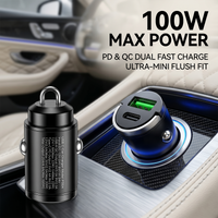 Mini Stealth Car Charger 100W Dual Port PD QC Fast Charging Auto Adapter Metal Pull Ring Non Slip Smart Protection For 12V 24V
