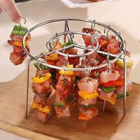 Stainless Steel Air Fryer Grill Round with Grilled Skewers Hanging Skewers Rack Barbecue Grill for Home Kitchen Outdoor