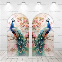 Mehofond Custom 2-Sided India Style Peacock Floral Wedding Birthday Party Bridal Shower Cover Chiara Arch wall Decor Backdrop