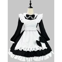 Japanese Maid Cosplay Cute Lolita Party Dress Black White Long Sleeve Classic Apron Maid Role Play Waitress Cross Dressing S-5XL