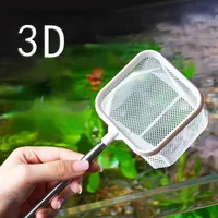 3D Fish Net Aquarium Square and Round Net with Suction Cup Telescopic Stainless Steel Handle Gear for Catching Fish Shrimp Tank
