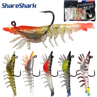 ShareShark 6pcs/bag Luminous Artificial PVC Shrimp Soft Bait With Hook and Lead Weight Shrimp Bait Lure for Sea Fishing