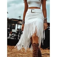 Cafe Brown Tassel High Waist Fleece Skirt A-Line Photography Desert Theme Women's Fashion European Style Polyester Skirt