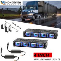 MONDEVIEW 2pcs 4-inch blue film four lens car grille light, car auxiliary driving light, truck driving light