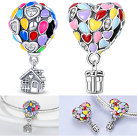 925 Sterling Silver Family Home Charms Bead CZ Colorful Zircon Hot Air Balloon Pendants Fit Original Bracelet Lover DIY Jewelry