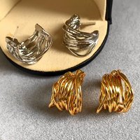Punk Multi-layer Twisted Lines C-shaped Post Earrings for Women Girls Gold Plated Irregular Hollowed Circle Ear Studs Jewelry
