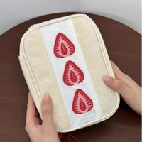 NEW SALE Embroidered Strawberry Pencil Case Portable Stationery Pen Box Multi Functional Large Capacity Makeup Bag Storage Bag