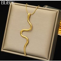 EILIECK 316L Stainless Steel Creative Gold Color Snake Pendant Necklace For Women Girl New Design Waterproof Jewelry Gift Party