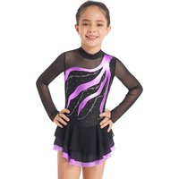 Kids Girls Ballet Gymnastics Leotard Dress Mesh Long Sleeves Figure Skating Stage Performance Costumes Rhinestones Dancewear