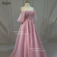 Xijun Princess Pink Luxury Evening Dresses A-Line Flower Appliques Beads Prom Dresses Off The Shoulder Prom Gown 2025 Customized