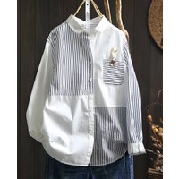 Fall clothes 2026 women Japan harajuku fashion cotton striped patchwork shirts and blouses Aesthetic clothing woman tops