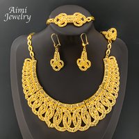 Luxury Dubai 18K Gold Plated 4Pcs Jewelry Set for Women Necklace Earring Bracelet Ring African Bridal Wedding Party Gifts