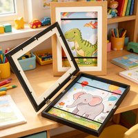 Sturdy A4 Kids Artwork Frame Without Mat Magnetic Front Opening Door Holds 100 Art Pieces Children Wall Mounted Storage Frame