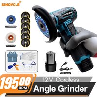SINOVCLE 12V Electric Angle Grinder Cordless 19500rpm Lithium Battery Mini Polishing for Cutting Diamond
