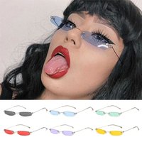 Modische randlose rechteckige Sonnenbrille, schmale, rahmenlose Punk-Sonnenbrille, klare, farbige Gläser, UV400-Brille für Damen und Herren